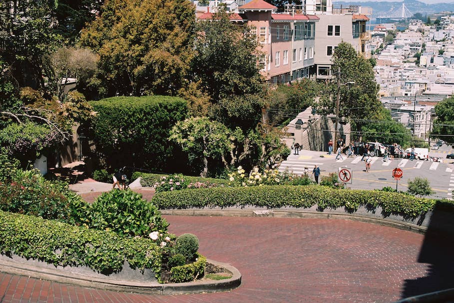 Looking down Lombard St., San Francisco, California